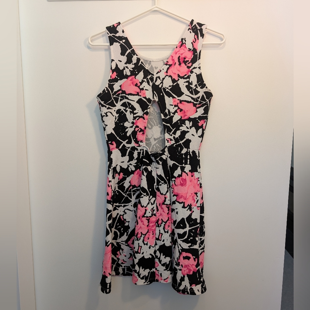Eclipse Y2K Mini Dress – Neon Pink Floral, Size M, Made in USA - Picture 2 of 5